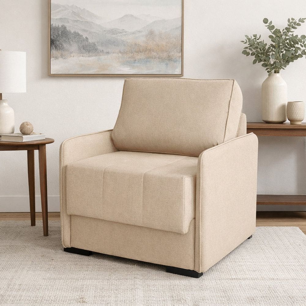 Sofá Cama Solteiro Isis 100cm em Tecido Veludo Veludo Bege