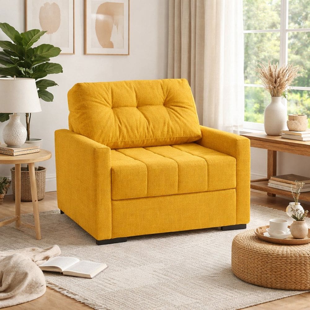 Sofá Cama Solteiro 100cm Murilo Uno Linho Amarelo Linho Amarelo