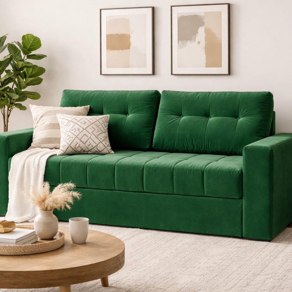 Sofá Cama Casal em Tecido Veludo 182cm com Espuma D28 Murilo Veludo Verde