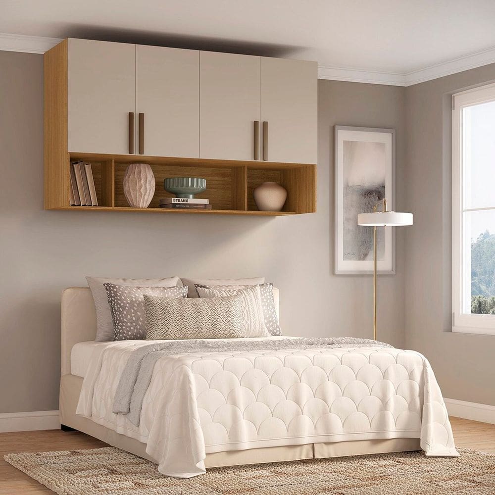 Módulo Aéreo para Cama Queen Mdf Trend Altezza Freijó/Off White