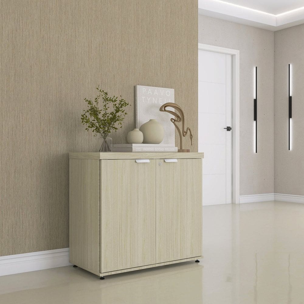 Armário Baixo para Escritório Pe40 com 2 Portas Pivotantes Castanheira Natural