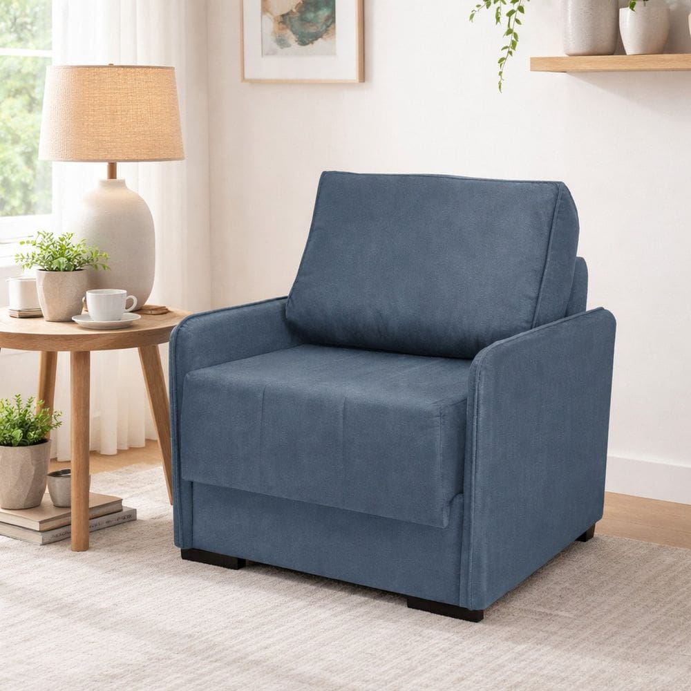 Sofá Cama Solteiro em Tecido Linho Isis 100cm Linho Azul