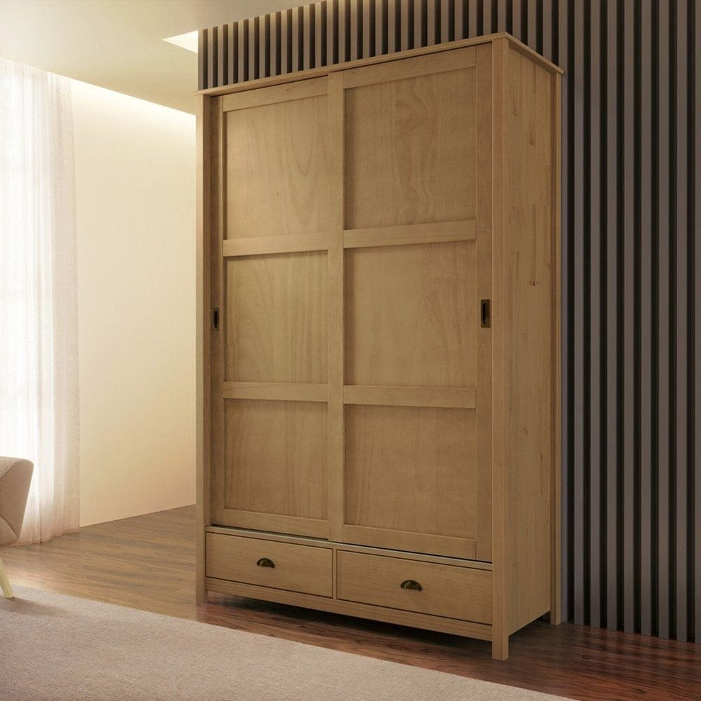 Guarda-roupa 2 Portas de Correr 100% Madeira Maciça Topázio Freijó