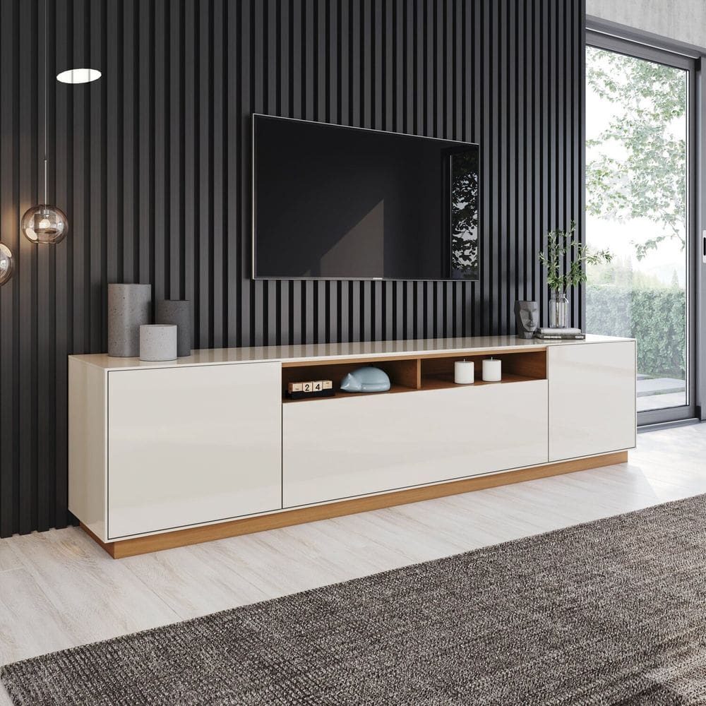 Rack para Tv 220cm 04 Portas Domus Off White/Cinamomo