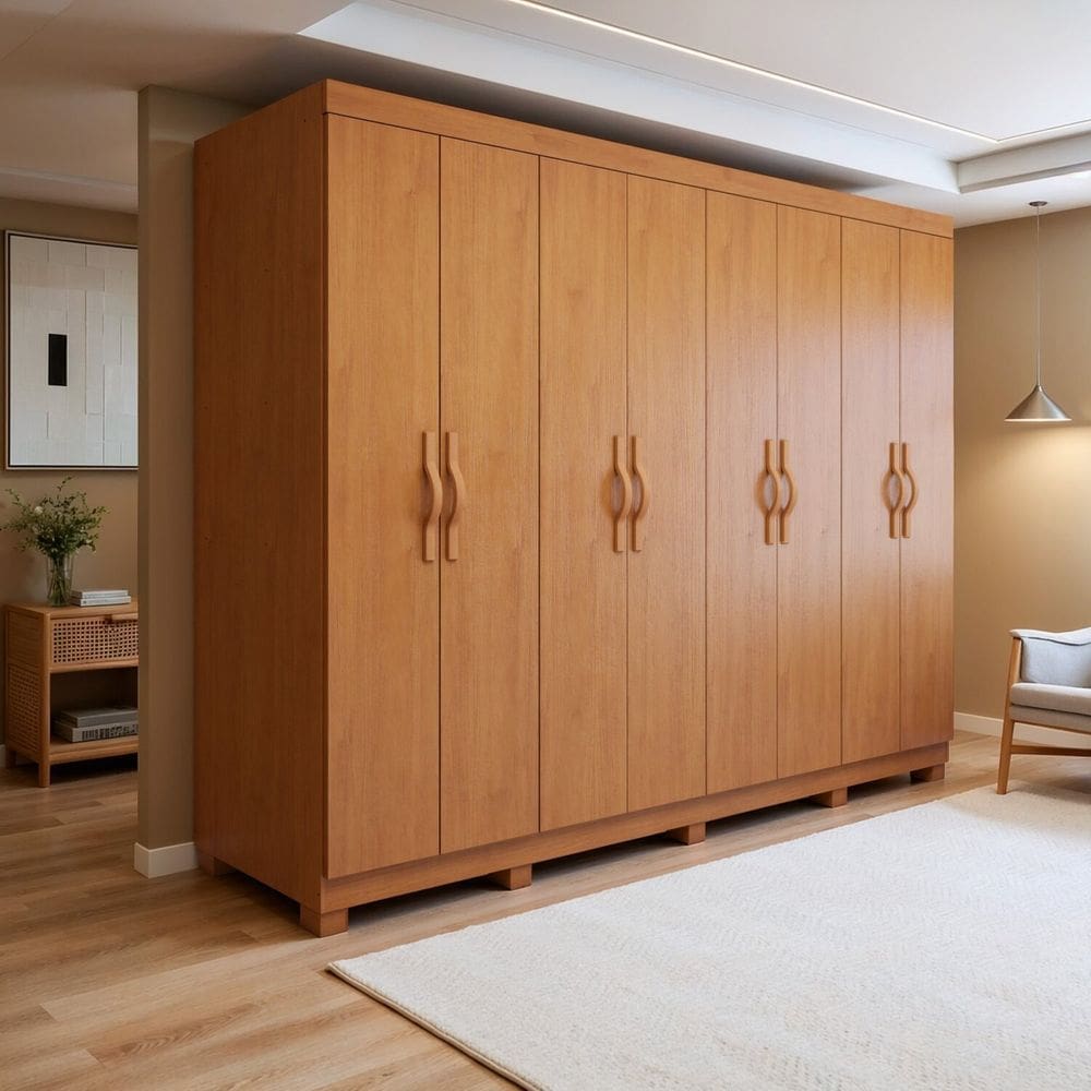 Guarda-roupa Casal 8 Portas 6 Gavetas com Pés 100% Mdf Serenata Amêndoa Clean