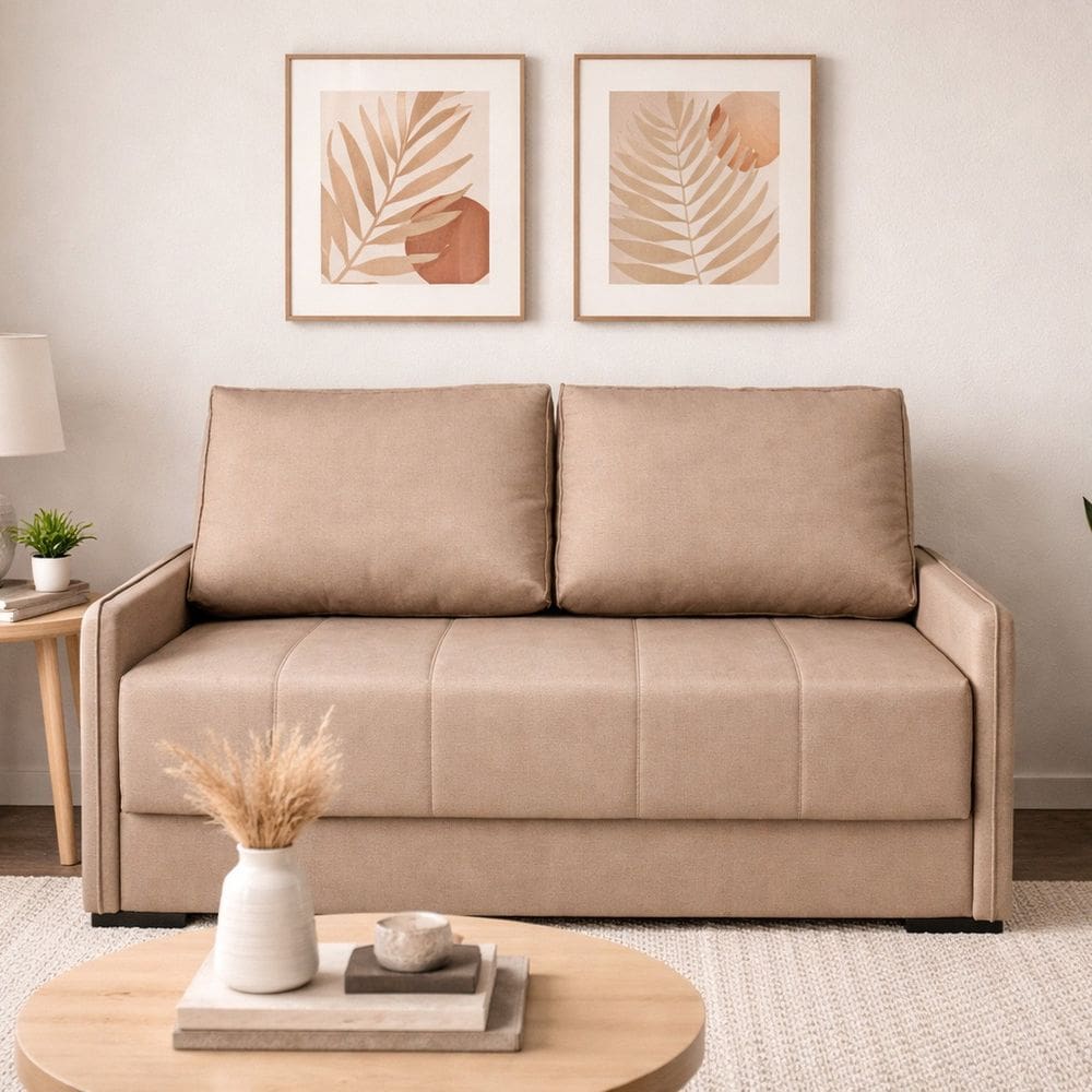 Sofá-cama Casal 154cm Veludo Isis Bege