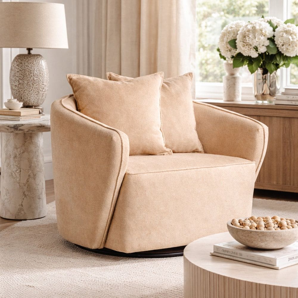Poltrona para Sala de Estar Girátoria Veludo Antonela Bege