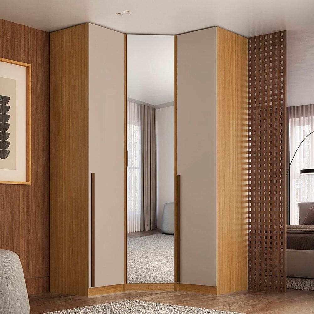 Módulo de Canto Oblíquo Espelho 3 Portas 100% Mdf Altezza Trend Freijó/Off White