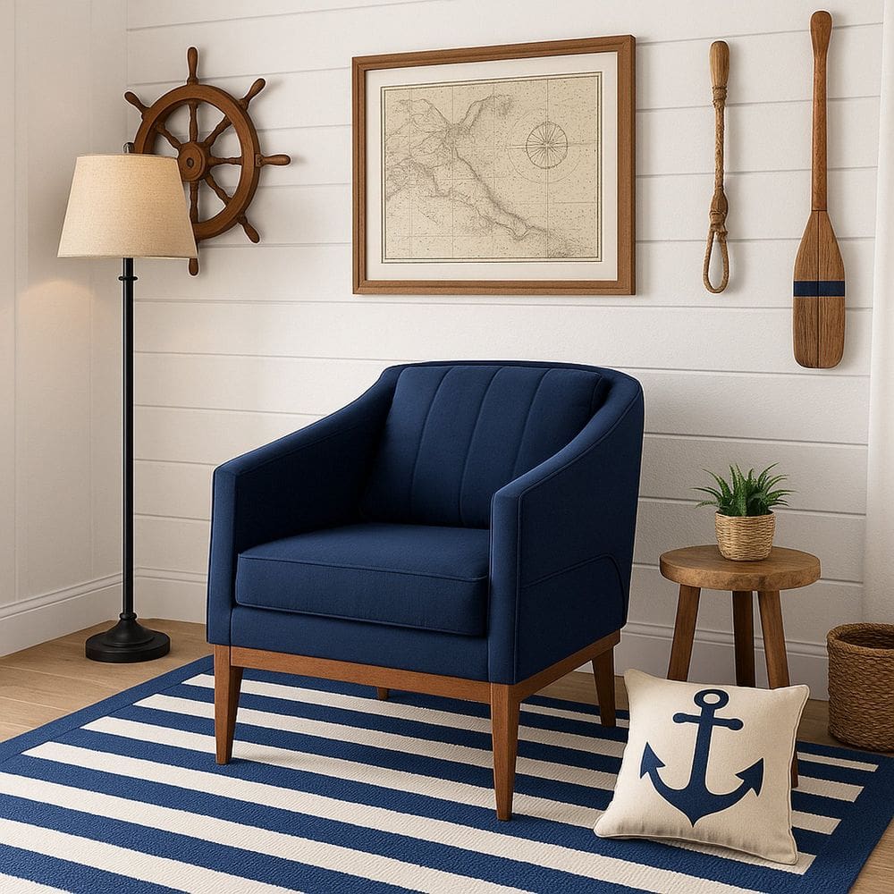 Poltrona Fixa para Sala de Estar Tecido em Linho Aghata Azul