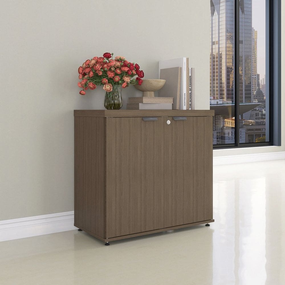 Armário Baixo para Escritório Pe40 com 2 Portas Pivotantes Walnut