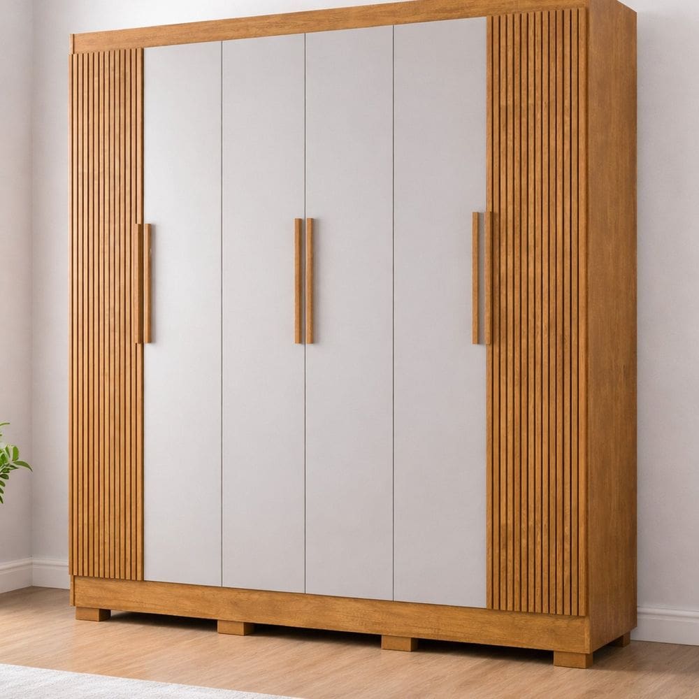 Guarda-roupa 6 Portas Ripado Malibu New marrom / Off white