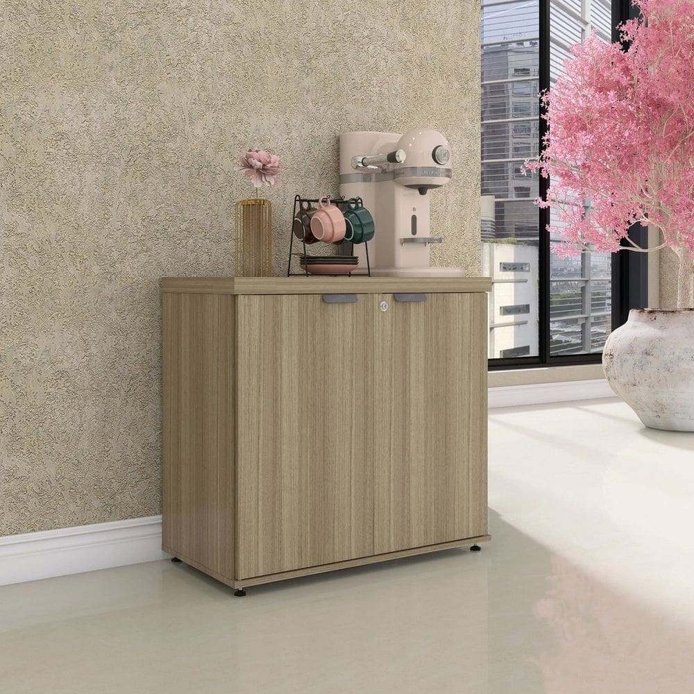 Armário Baixo para Escritório Pe40 com 2 Portas Pivotantes Noce Naturalle