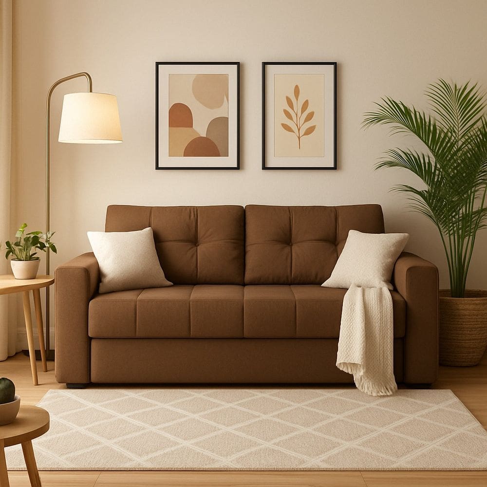 Sofá Cama Casal Murilo 182cm em Tecido Linho com Espuma D28 Linho Marrom