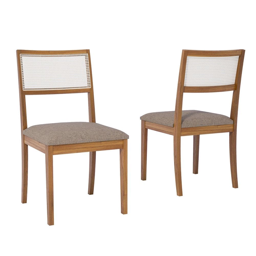 Conjunto 2 Cadeiras para Sala de Jantar em Madeira Tauari Pequi Madeira/Linho bege