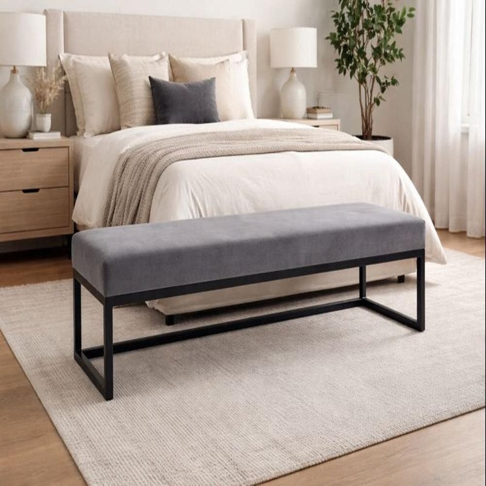 Puff 100cmx50cmx40cm Veludo Ted Cinza/Preto