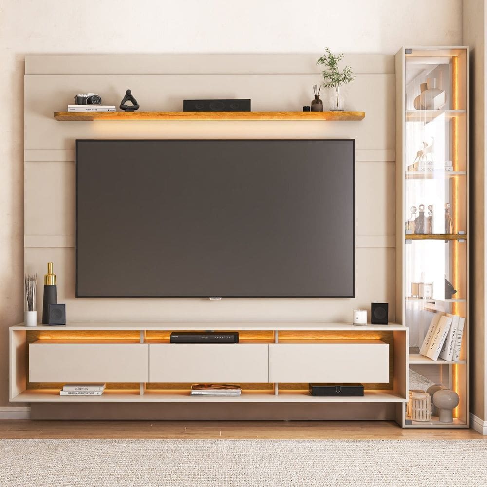 Estante Home Theater Austin 85” Uma Torre com Led BDN/ Carvalho