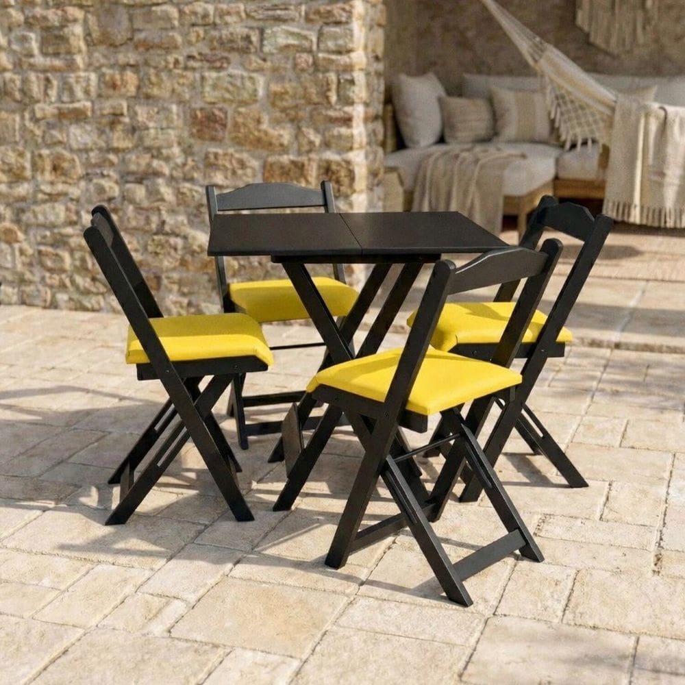 Kit 5 Conjuntos Preto com Estofado Amarelo Preto