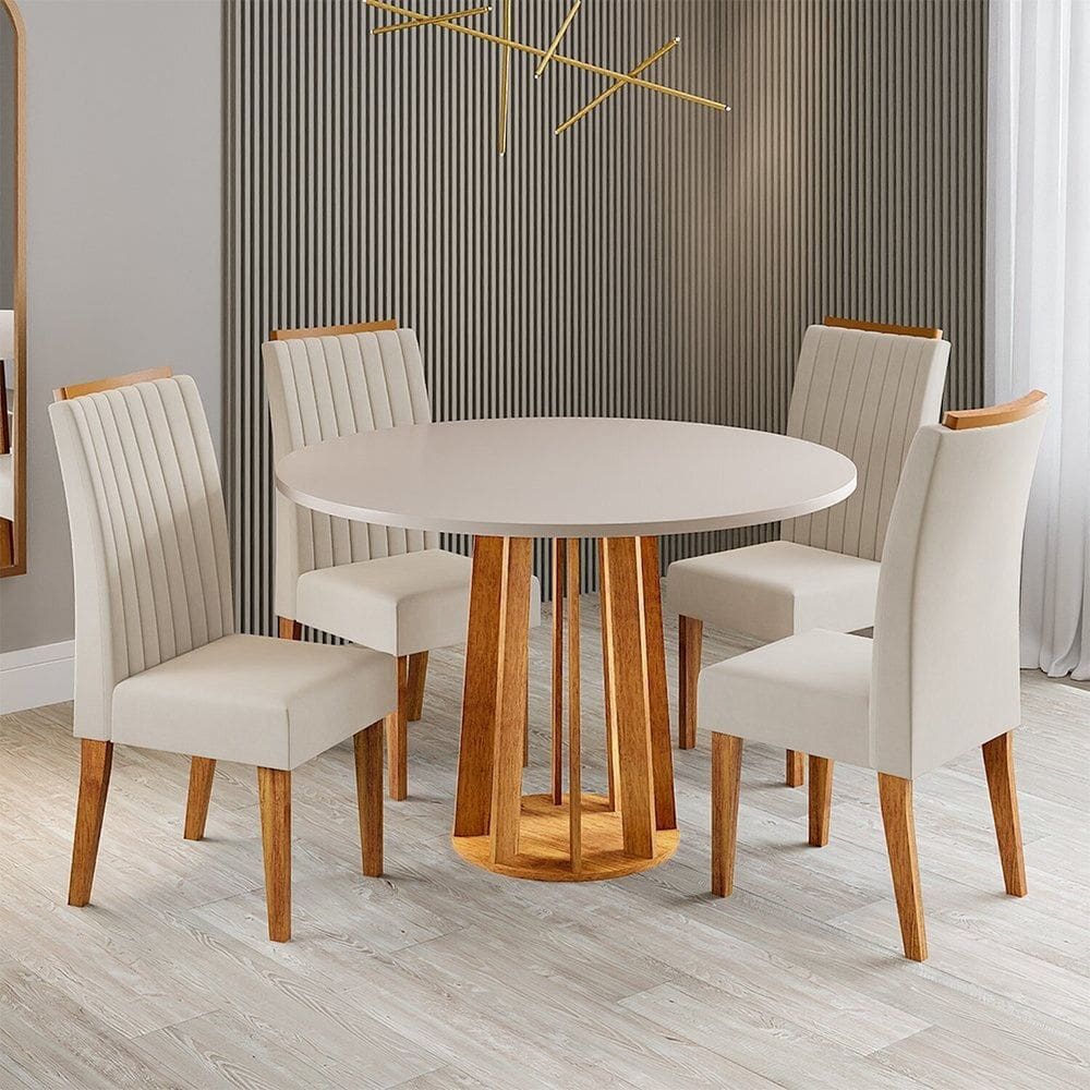 Conjunto Sala de Jantar 4 Lugares Redondo Tampo de Mdf Morgan Mel/Blonde/Pastel