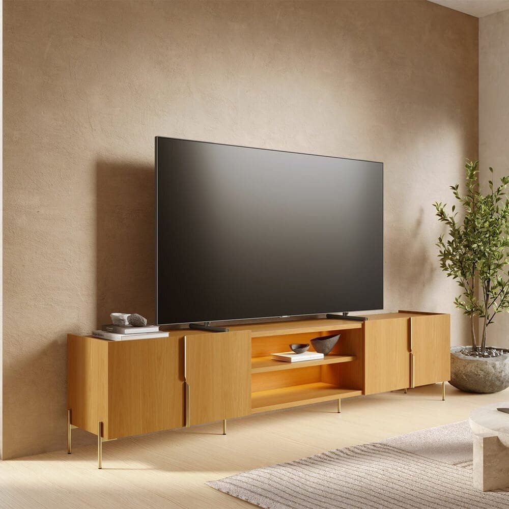 Rack para Tv até 85 Polegadas 240cm com Led 4 Portas Puxadores em Metal Pés em Metal Maggiore Naturale