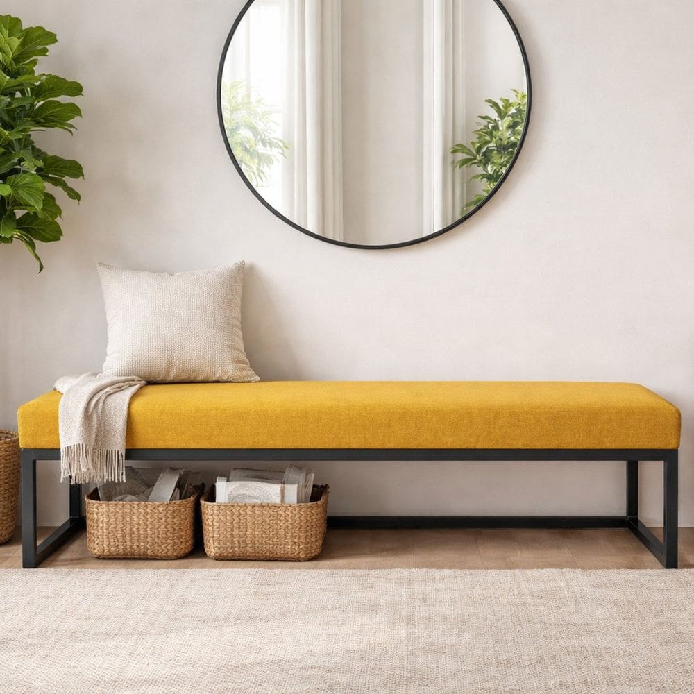 Puff Ted 100 Cm Base Preta Linho Amarelo Linho Amarelo Preto