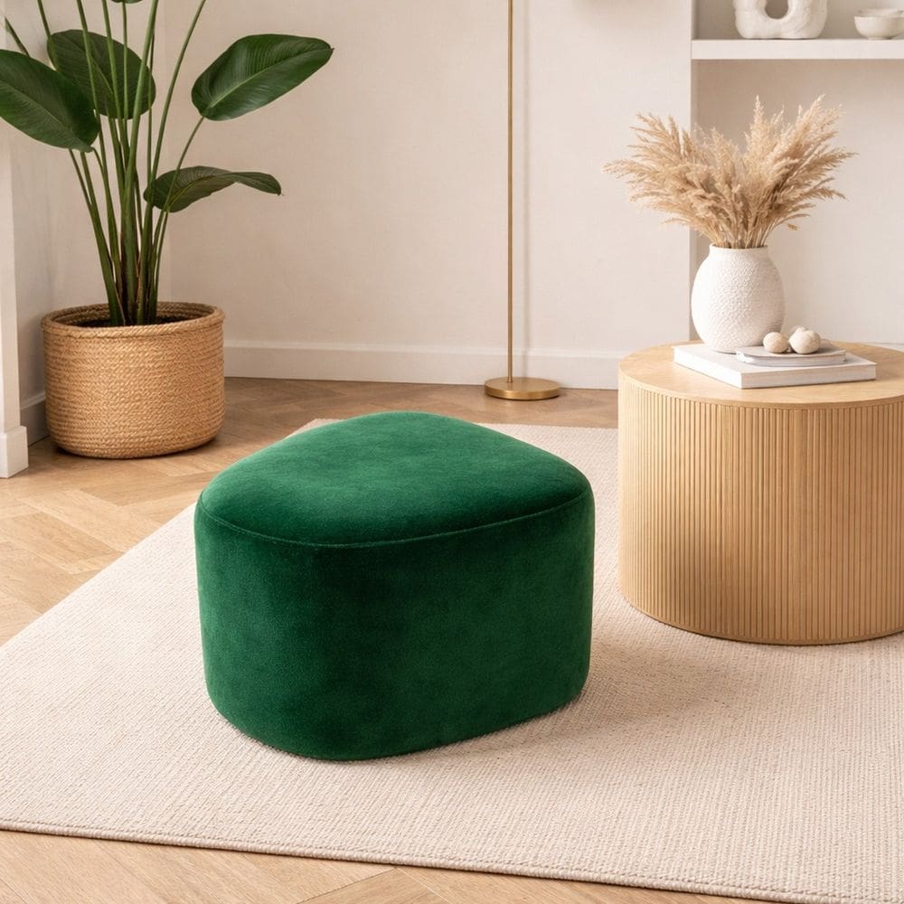 Puff Orgânico Ana 80 Cm Veludo Verde