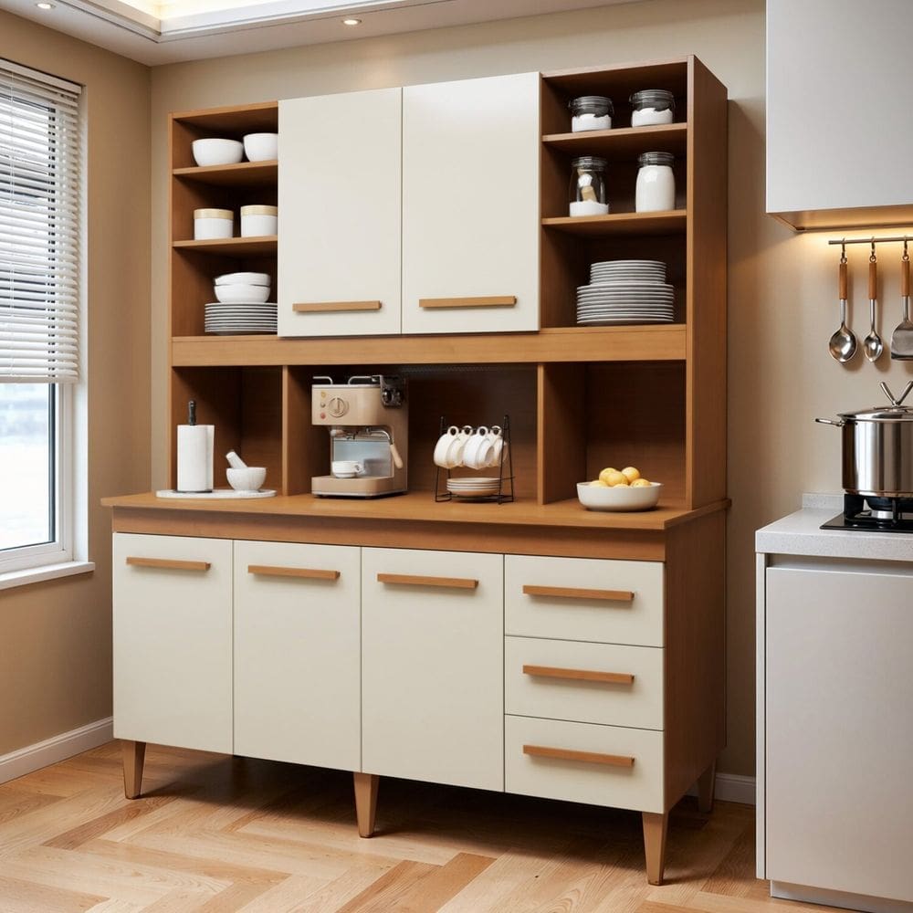 Cozinha Compacta 5 Portas 3 Gavetas Atenas Marrom/Off White