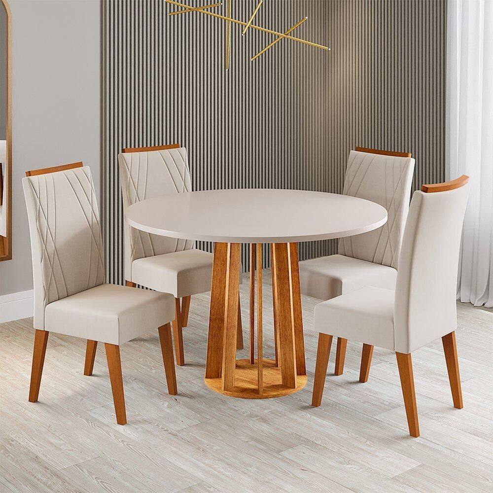 Conjunto Sala de Jantar 4 Lugares Redondo Tampo de Mdf Mirelle Bege