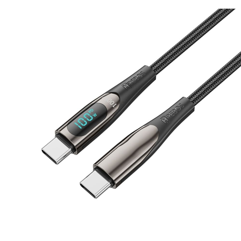 Cabo Turbo Hrebos Cb-384c View Display 100w Usb-c Usb-c 2m Preto