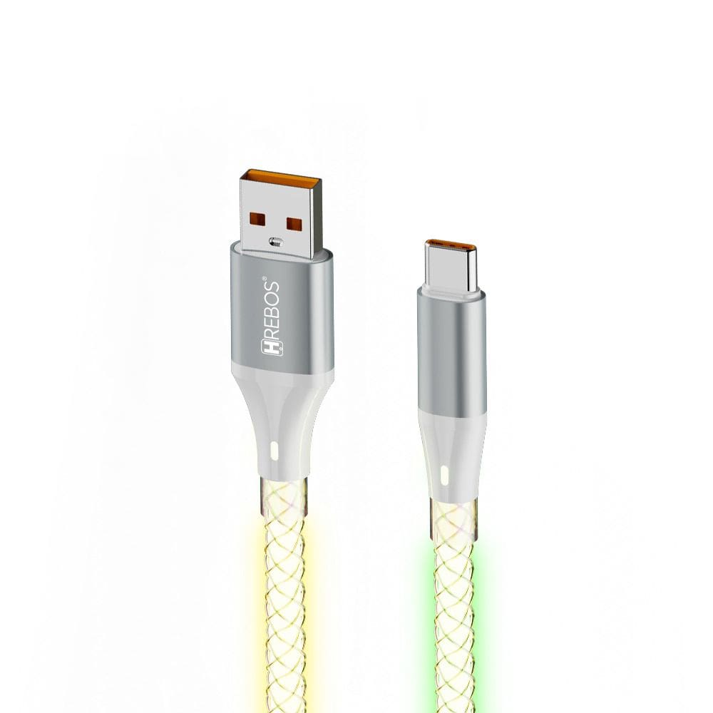 Cabo Turbo Hrebos Cb-507c Neon Rgb Usb Para Usb-c 1 Metro