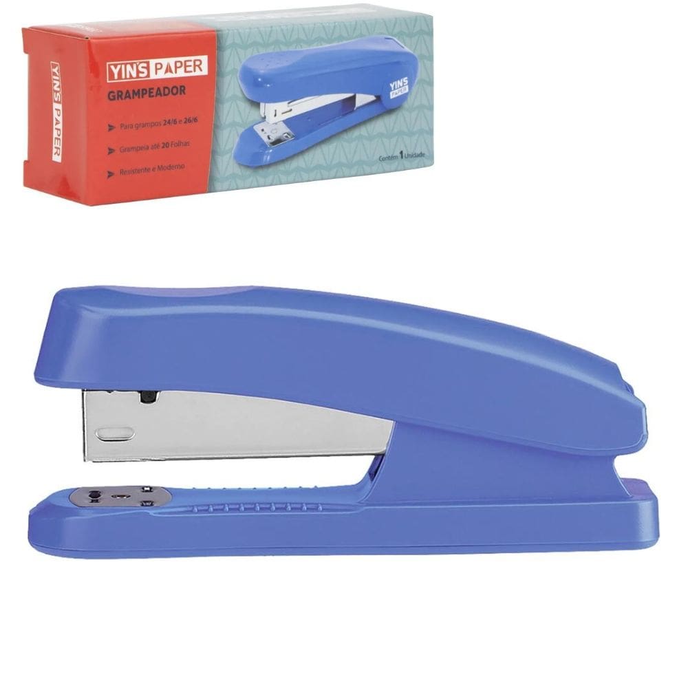 Grampeador 24/6 e 26/6 para até 20 Folhas, com Base Antiderrapante Azul, 4966c, Spiral CX 1 UN - PANAMI