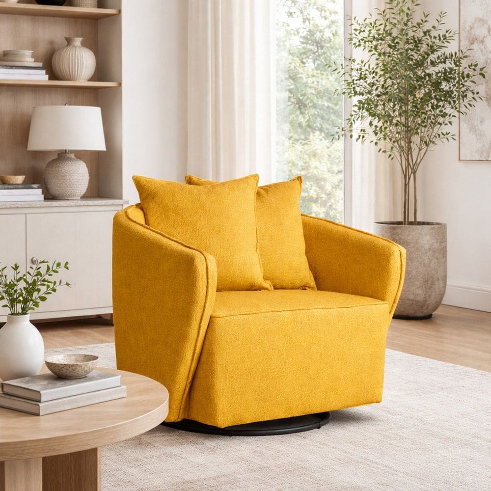 Poltrona para Sala de Estar Girátoria Linho Antonela Amarelo