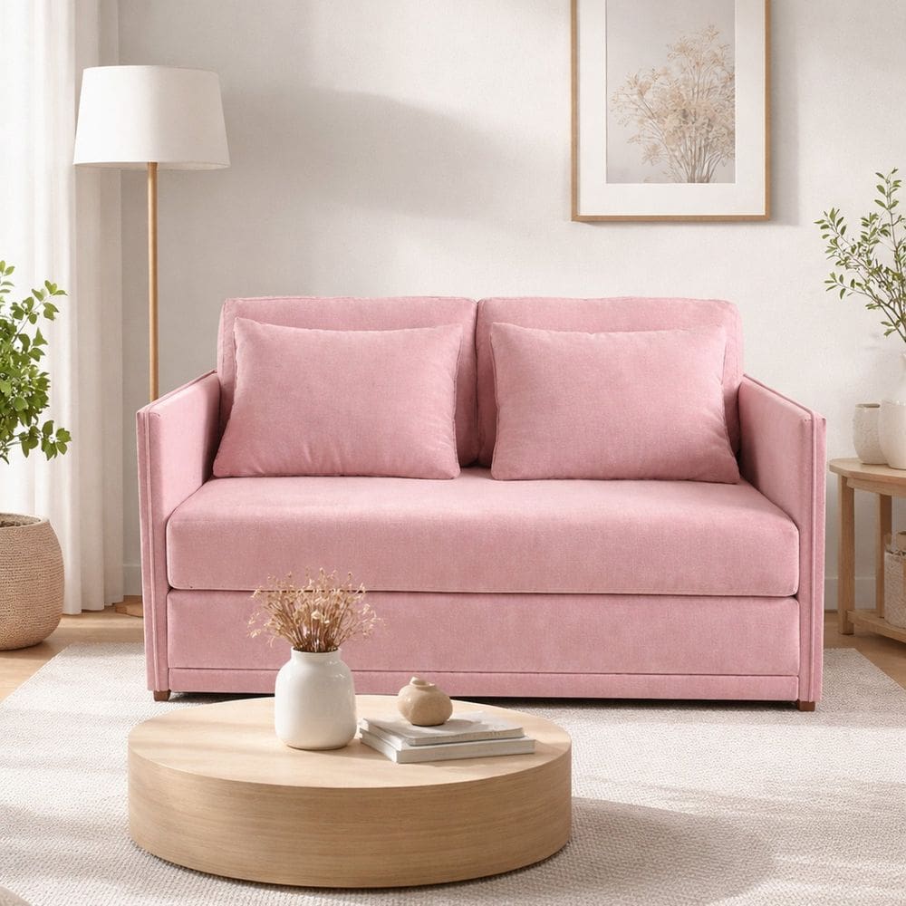 Sofá-cama Casal Veludo Charlie Rosa