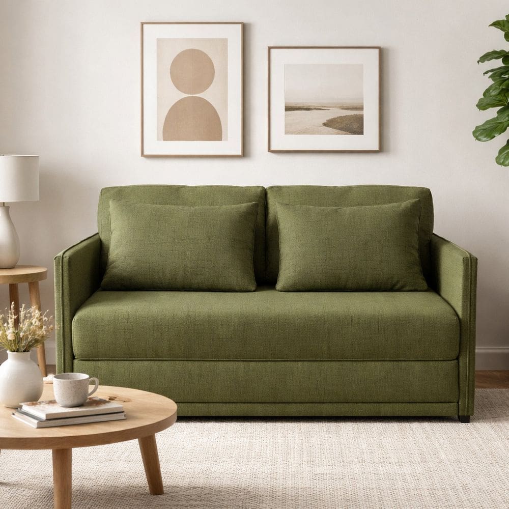 Sofá-cama Casal 152cmx90cm Linho Charlie Verde