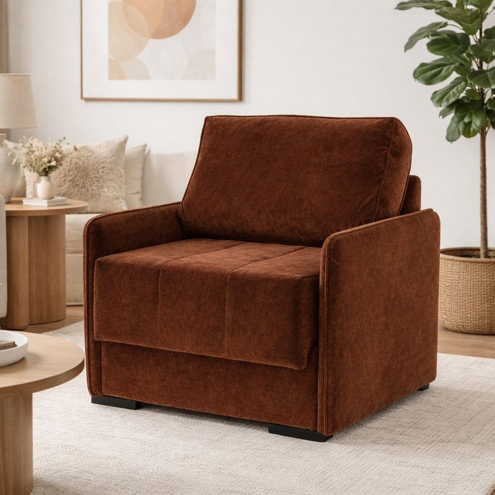 Sofá Cama de Solteiro Isis em Tecido Veludo 100cm Veludo Marrom