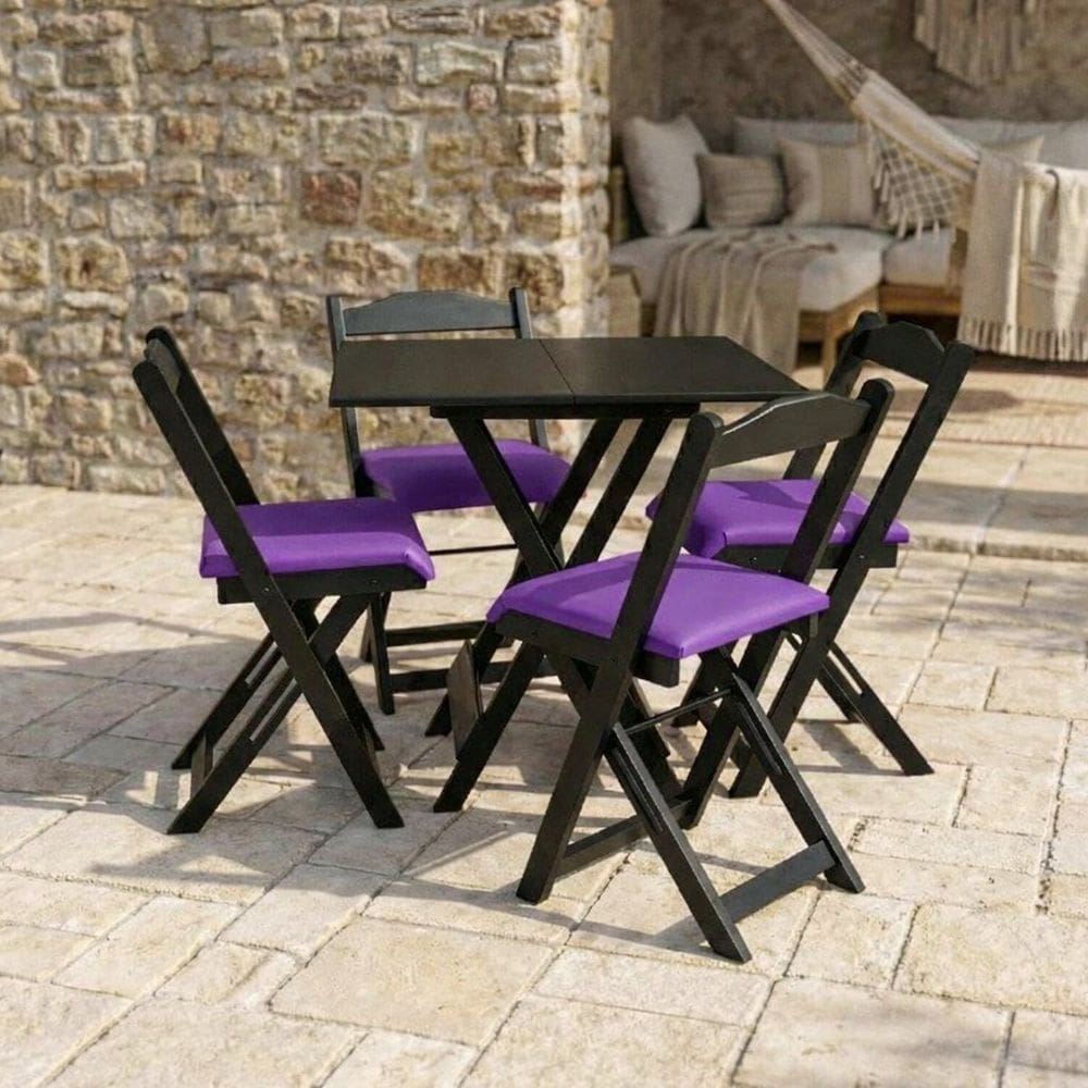 Kit 5jogos de Mesa Dobrável Preto/Roxo