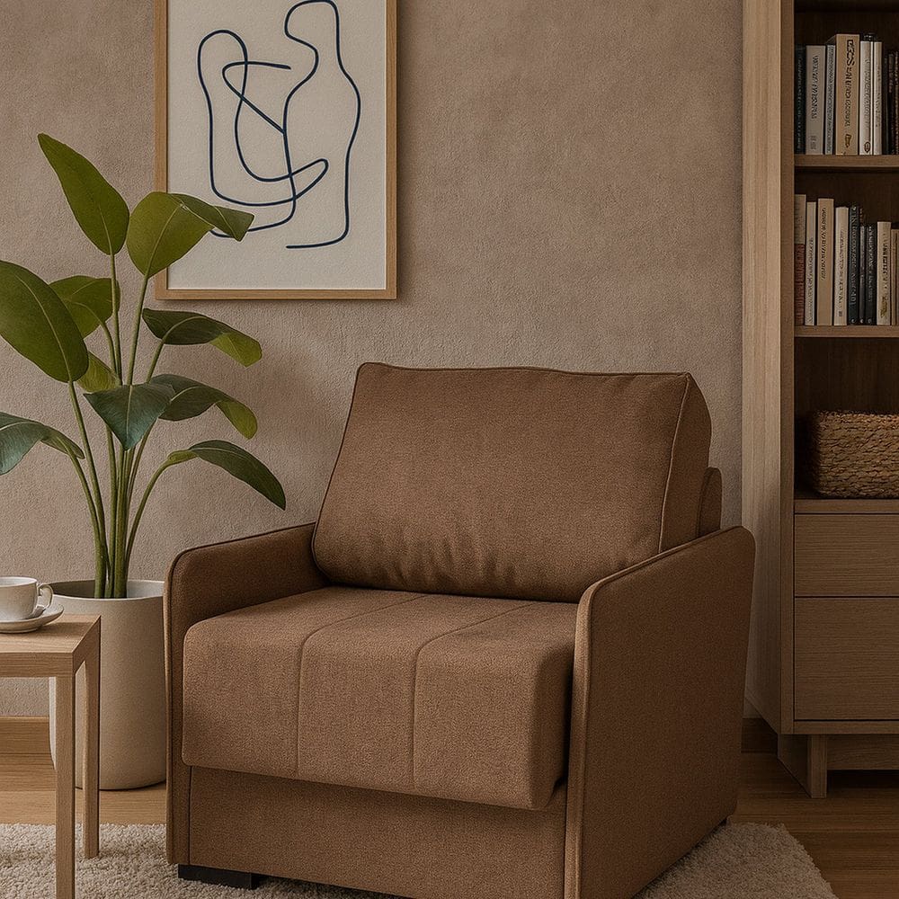 Sofá Cama Solteiro em Tecido Linho 100cm Espuma D28 Isis Linho Marrom