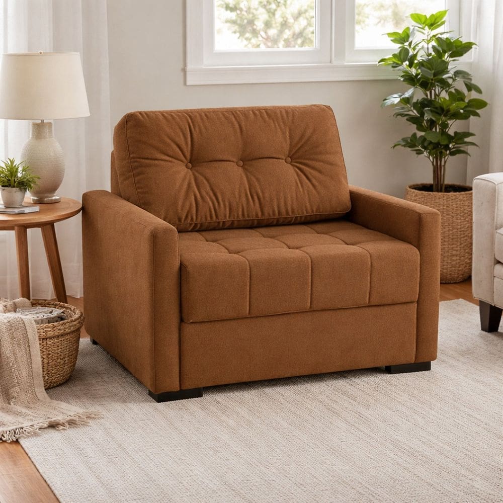 Sofá Cama Solteiro 100cm Murilo Uno Linho Linho Marrom