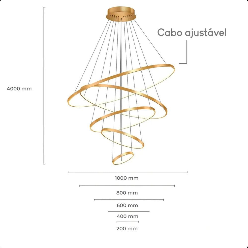 Lustre 5 Arcos Led 132w Bivolt Design Moderno Luxo Bivolt Dourado