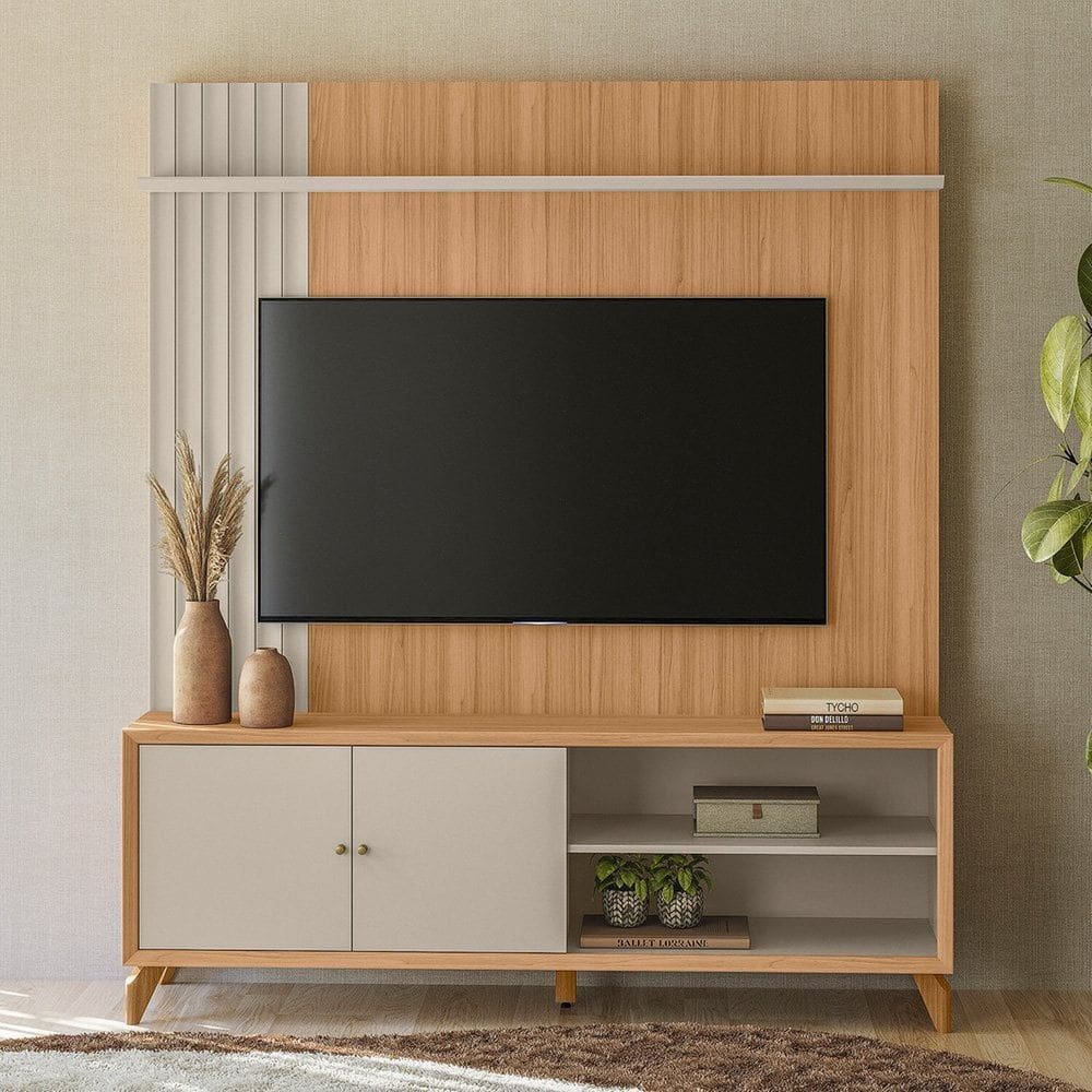 Home Valença para Tv até 65 Pés Madeira Maciça Linea Brasil Jequitibá/Off White Fosco