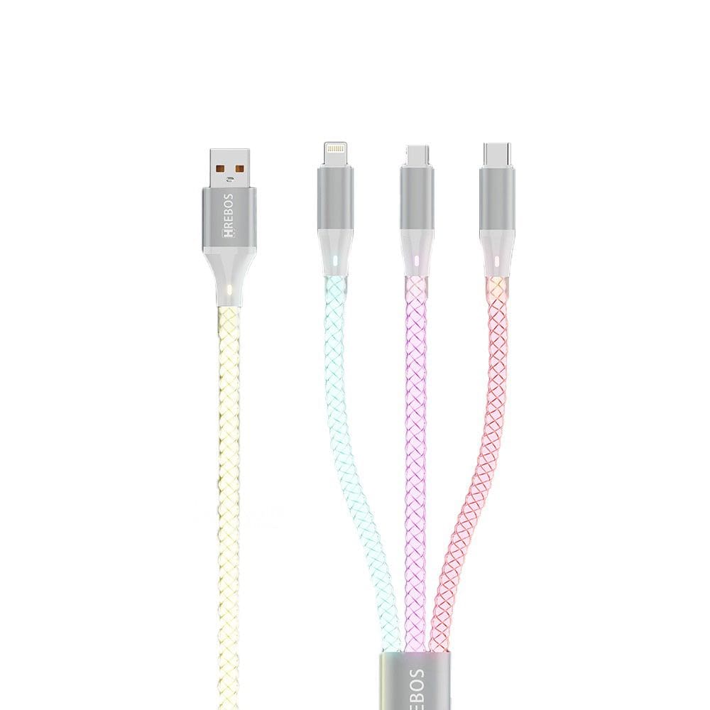 Cabo 3 Em 1 Hrebos Cb-509 Premium Neon Rgb Turbo 1.2 Metro Colorido