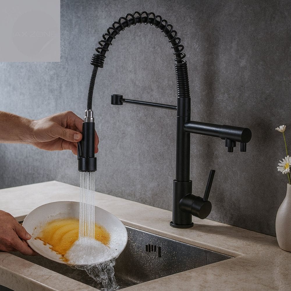 Torneira Gourmet Cozinha Aço Inox 304 Spray Extensor Misturador Monocomando Bica Móvel Domum Preto