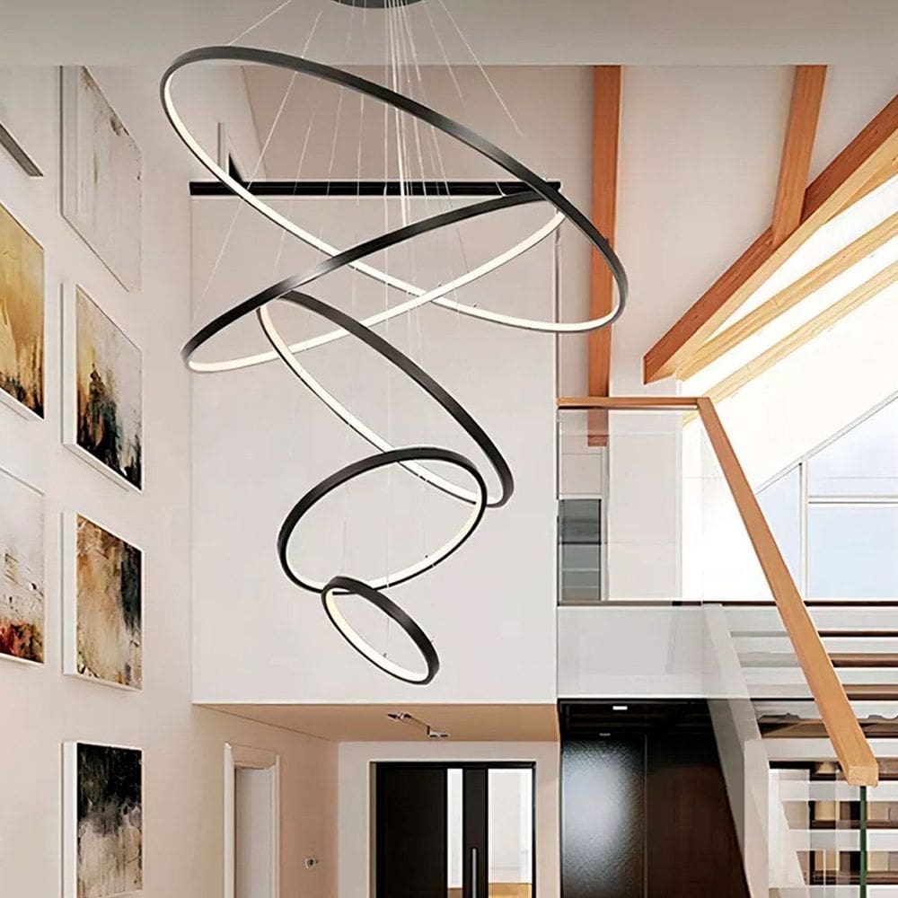 Lustre Pendente Preto 5 Arcos Led 132w Bivolt Design Moderno Elegante Preto