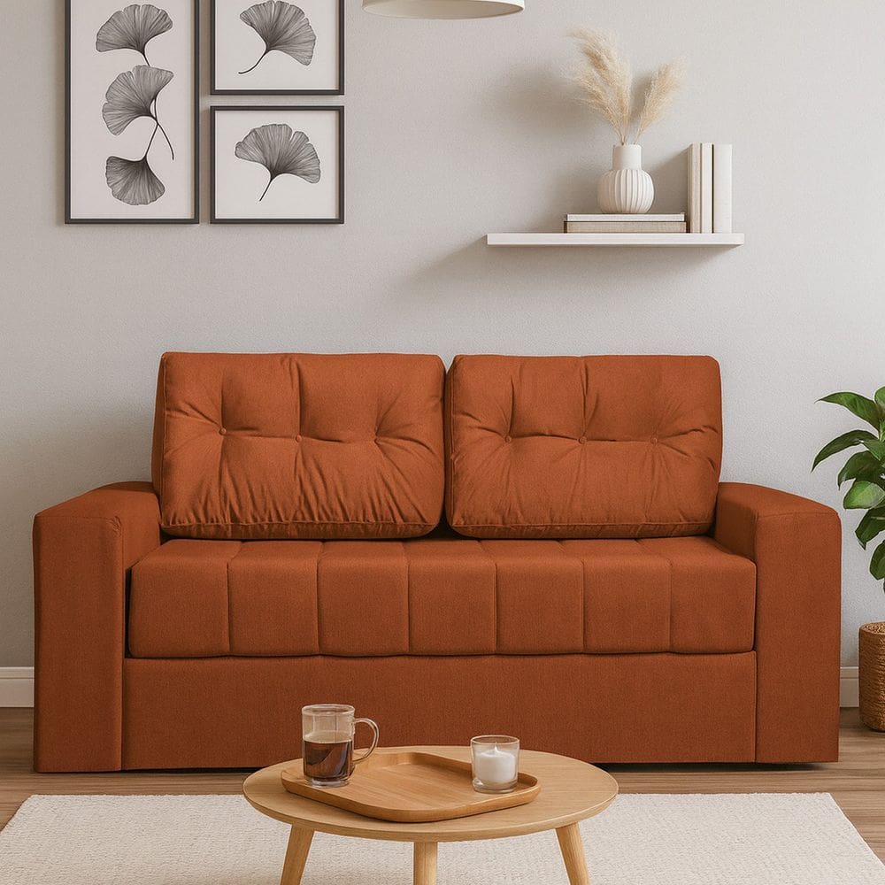 Sofá Cama Casal 182cm em Tecido Linho com Espuma D28 Soft Murilo Terracota