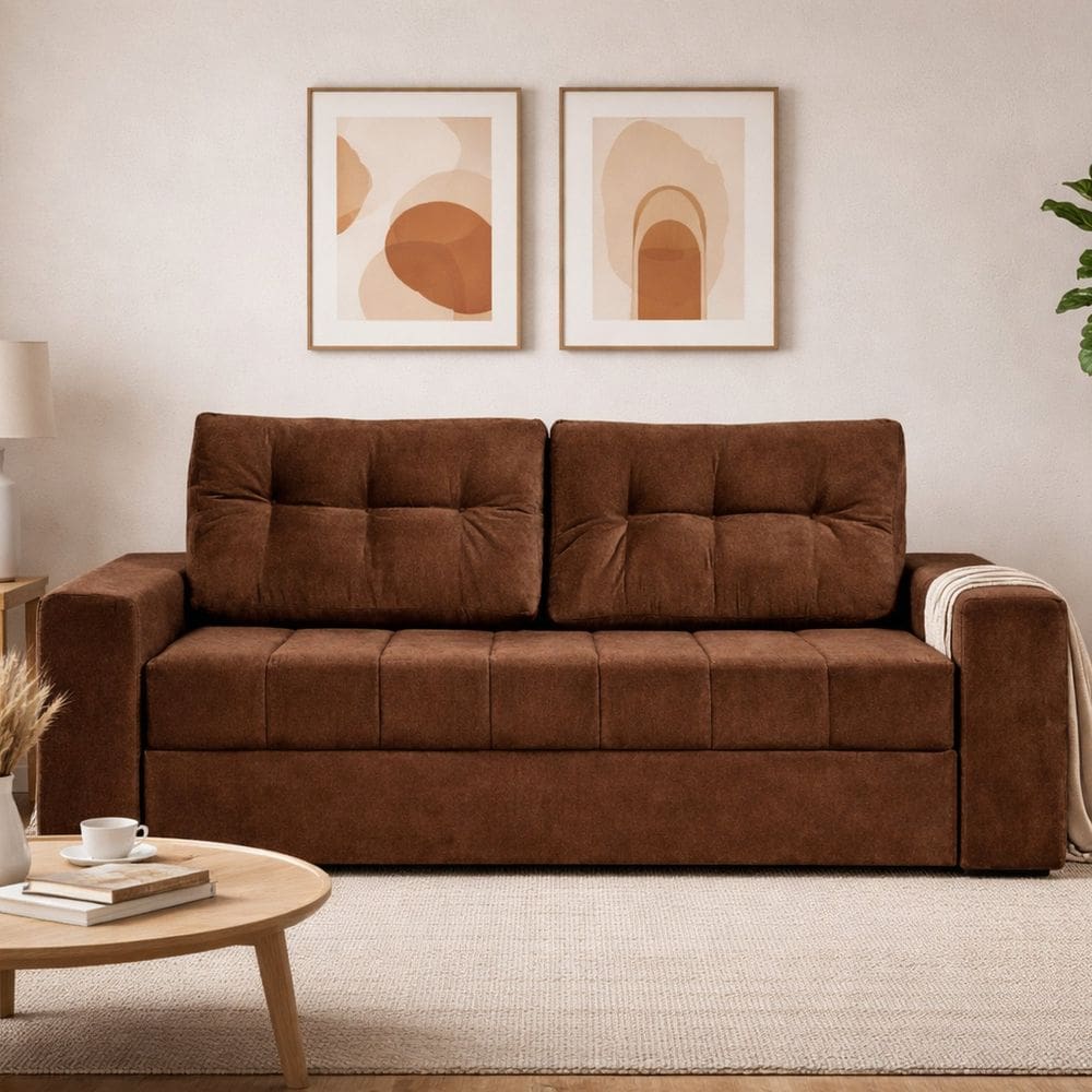 Sofá Cama Casal em Tecido Veludo 182cm com Espuma D28 Murilo Veludo Marrom