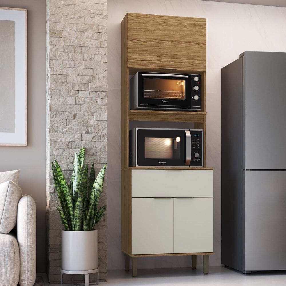 Torre para Microondas e Forno 2 Portas Florença Naturalle/Sabbia