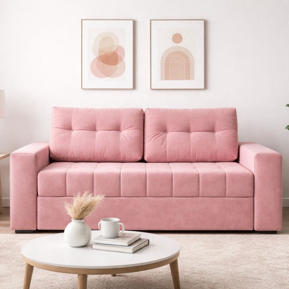 Sofá Cama Casal em Tecido Veludo 182cm com Espuma D28 Murilo Veludo Rosa