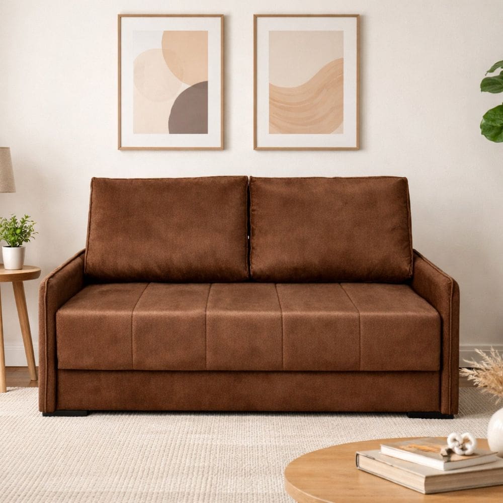 Sofá Cama para Sala de Estar Casal 154cm Veludo Isis Marrom