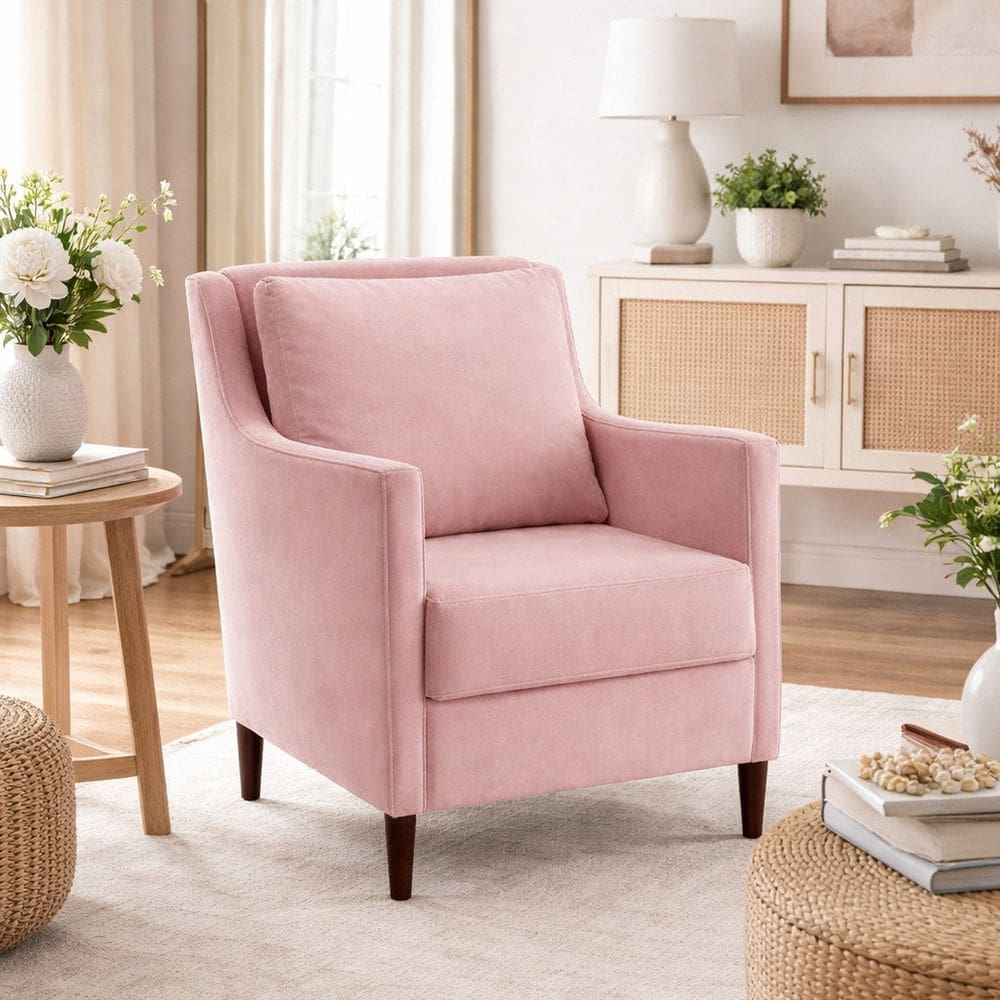 Poltrona Fixa Pés Imbuia Ellen Rosa