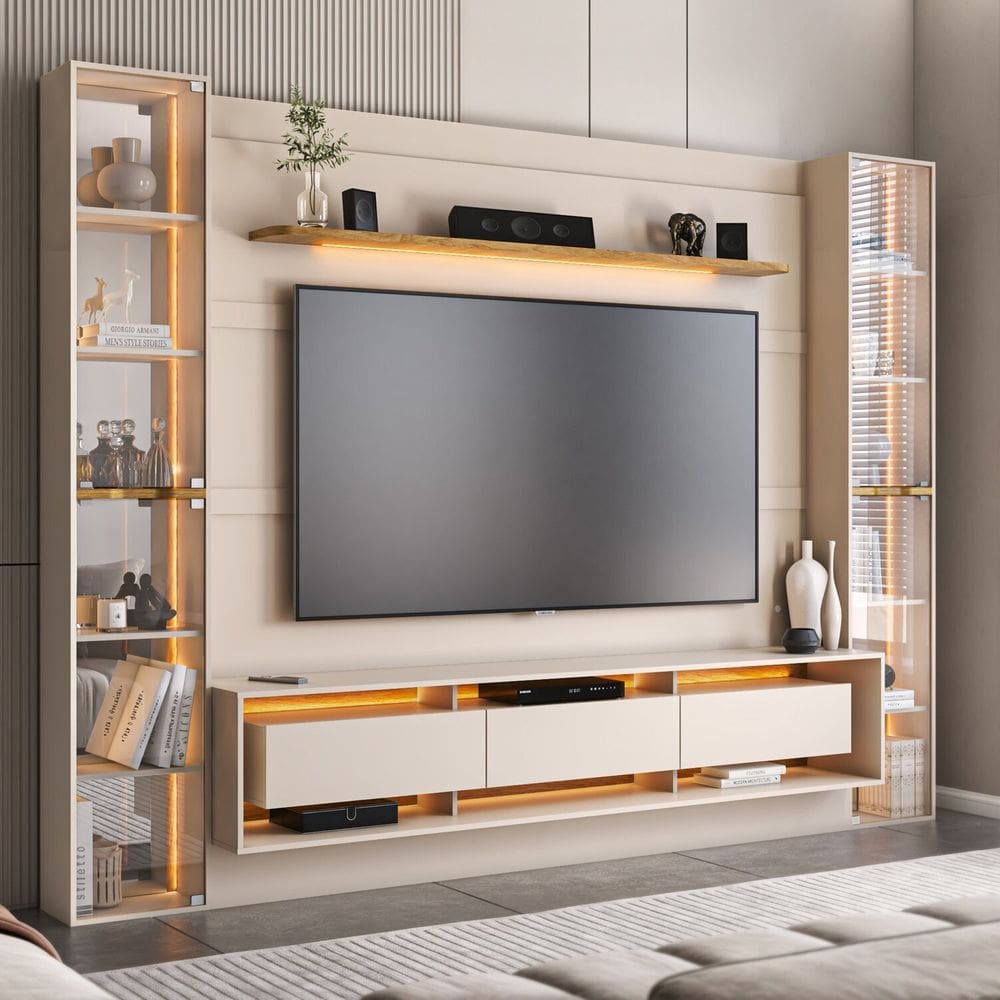 Estante Home Theater Austin 85” Duas Torres com Led BDN/ Carvalho