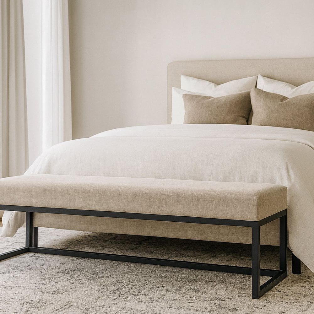 Puff Ted 100 Cm Base Preta Linho Bege Bege